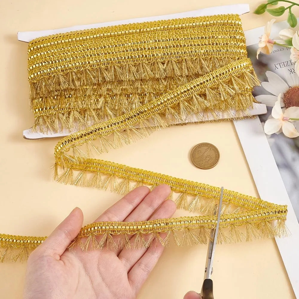 Gold Fringe Tassel Lace Ribbon 15 Yards – 27mm Polyester Trim