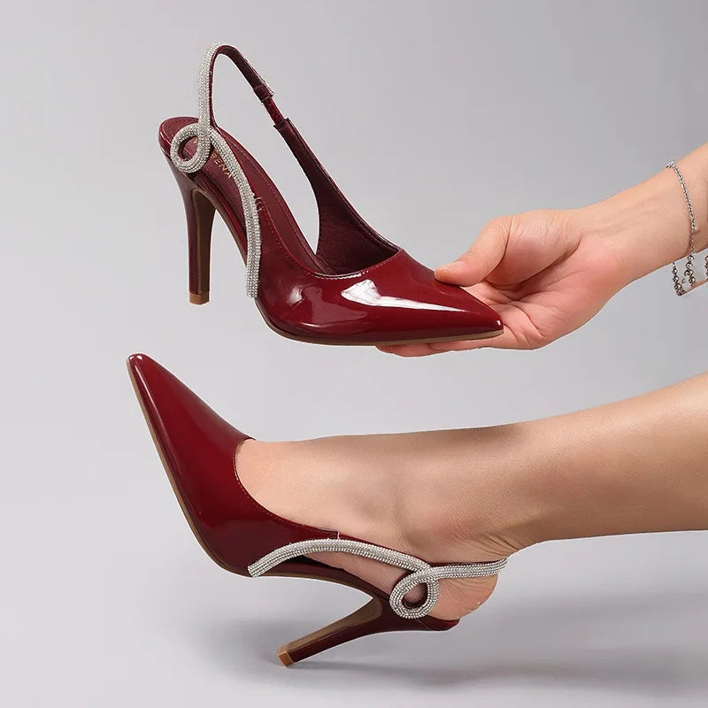 Women's Rhinestone High Heel Sandals – Patent Leather Wedding