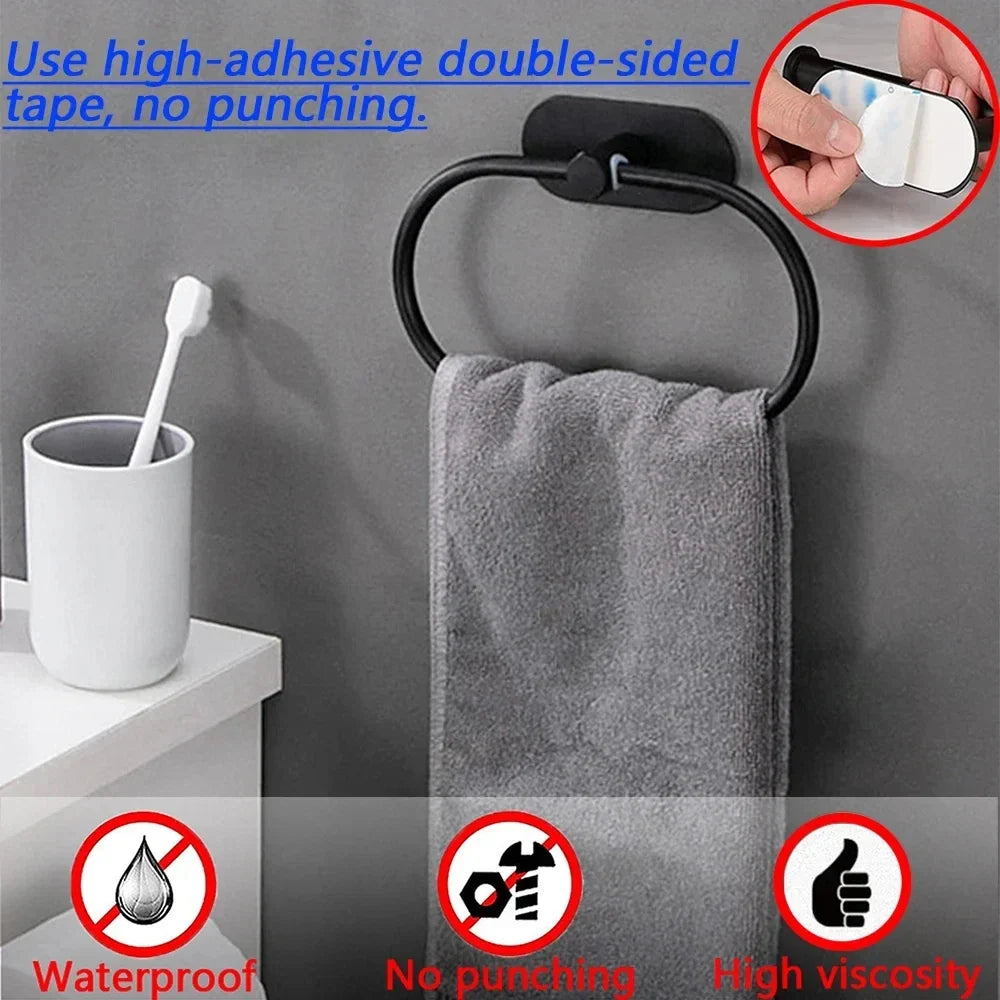Black Self-Adhesive Stainless Steel Towel Holder Bar Rack