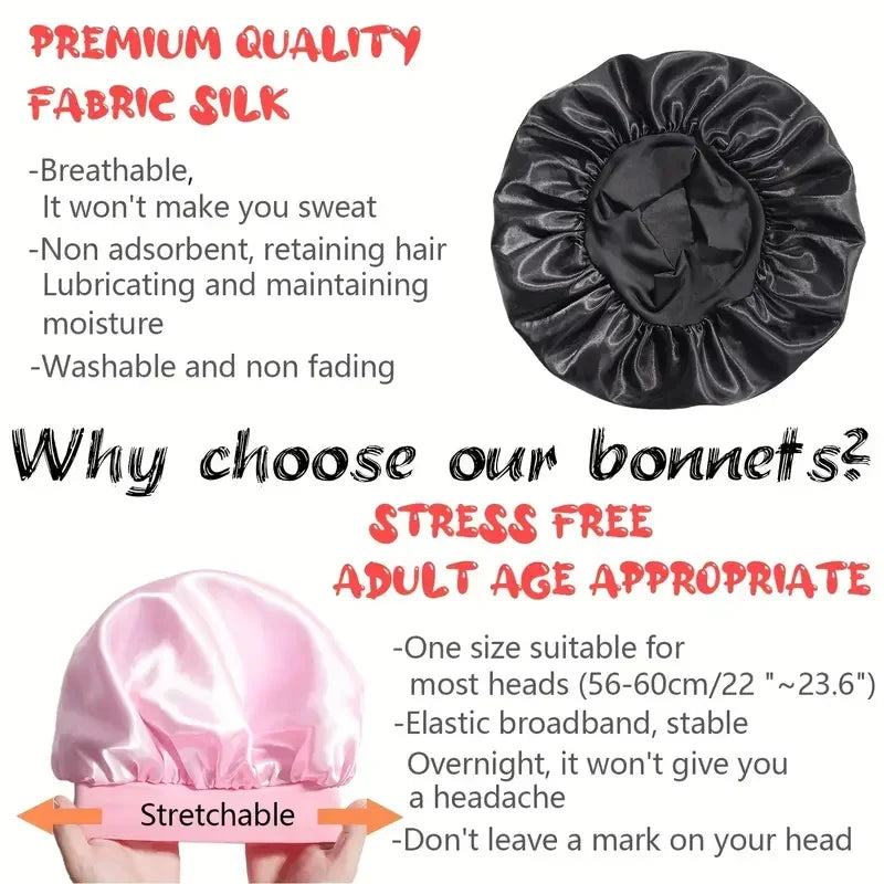2026 Women Satin Hair Bonnet Breathable Elastic Wide Band Sleeping