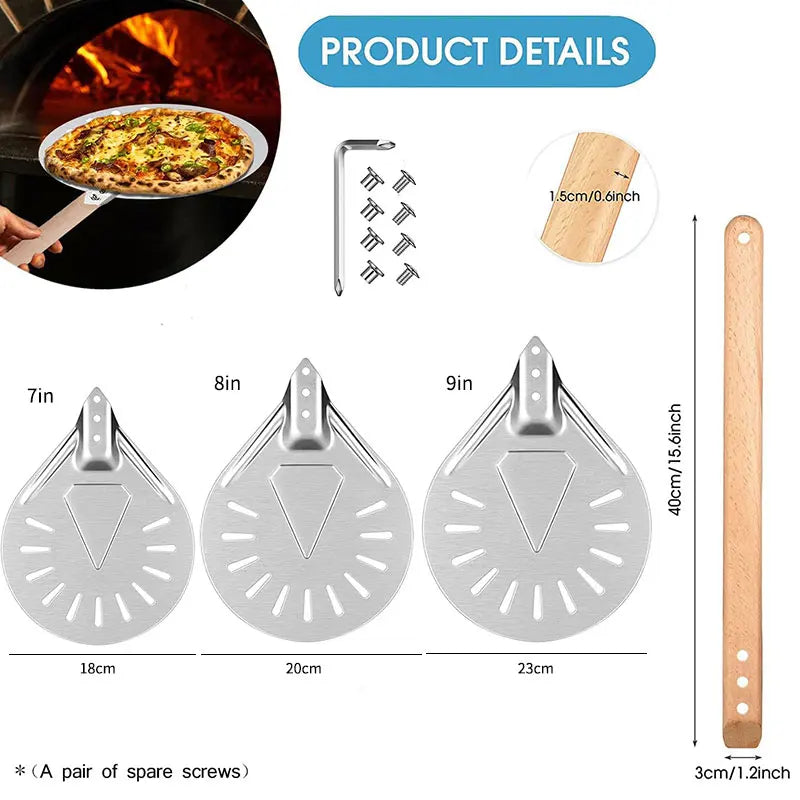 PGY Perforated Pizza Peel 7/8/9 Inch – Aluminum Wood Handle
