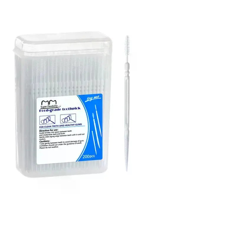 200pcs Disposable Floss Toothpick Brushes | Double-Head Dental Picks