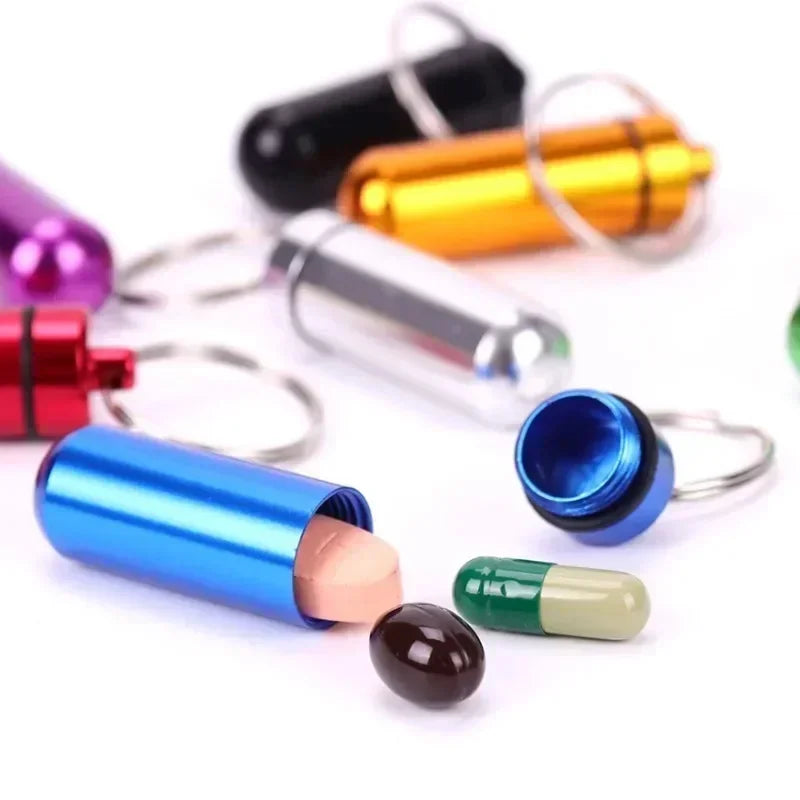 Mini Waterproof Aluminum Keychain Storage Capsule Box – 6 Pack