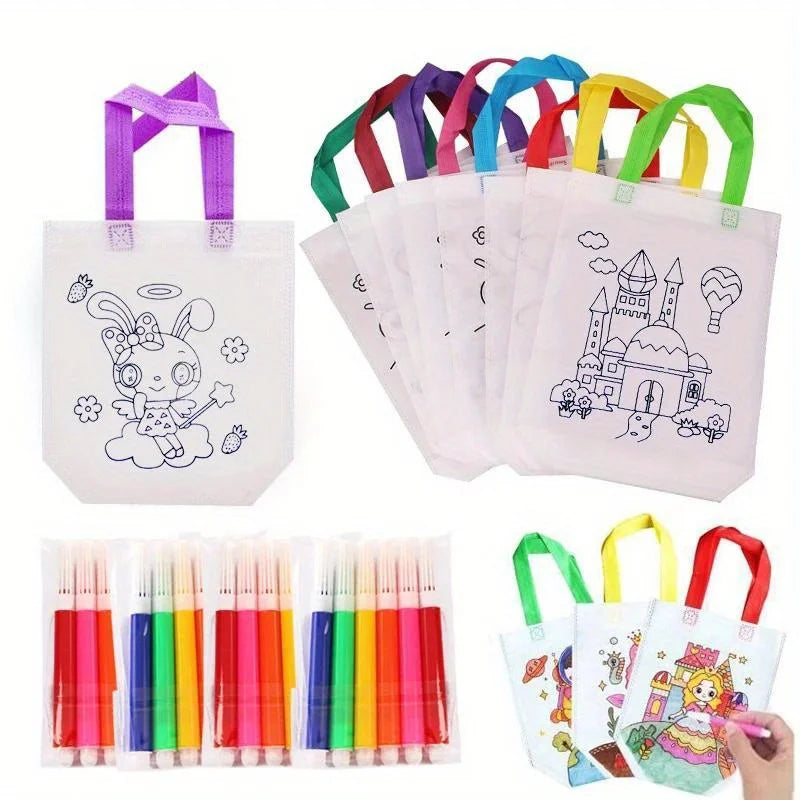 DIY Graffiti Bag Coloring Markers Handmade Painting Non-woven Arts