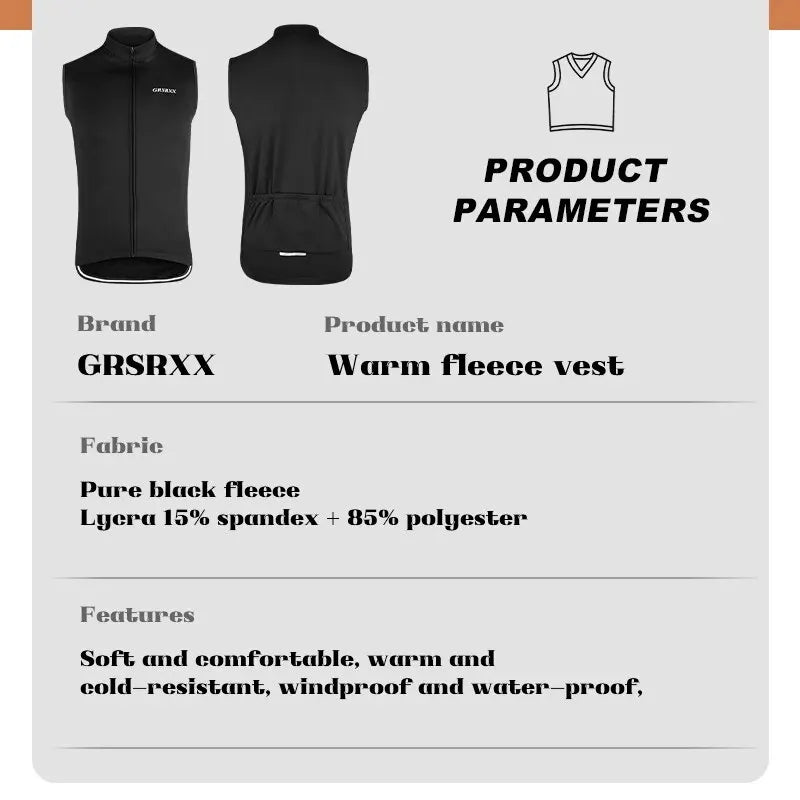 GRSRXX Thermal Fleece Cycling Vest – Windproof MTB Gilet