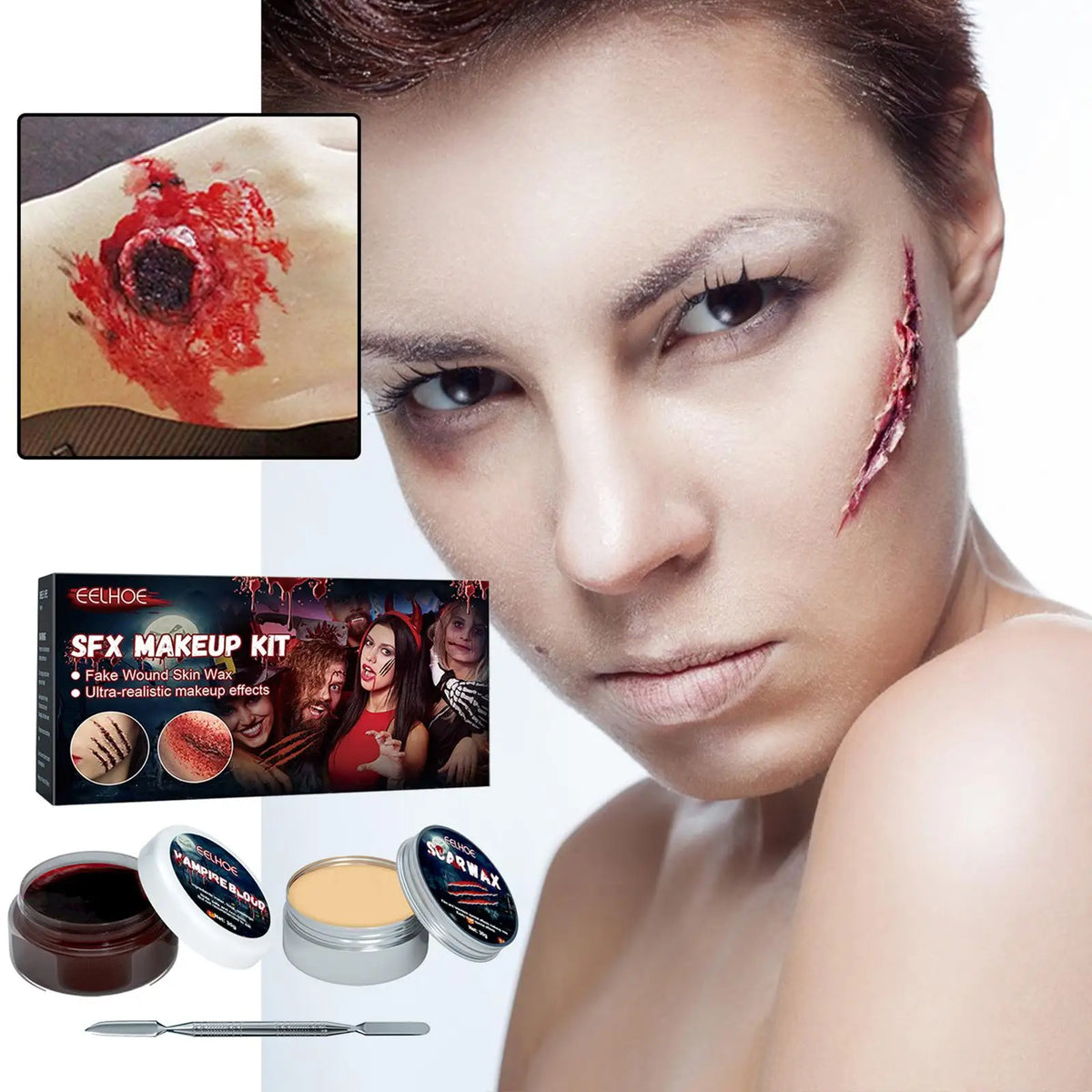 Halloween Scar Wax & Fake Blood Special Effects Makeup Kit