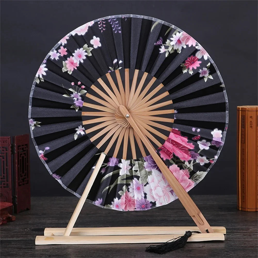 Japanese Sakura Flower Pocket Folding Hand Fan Round Circle Party