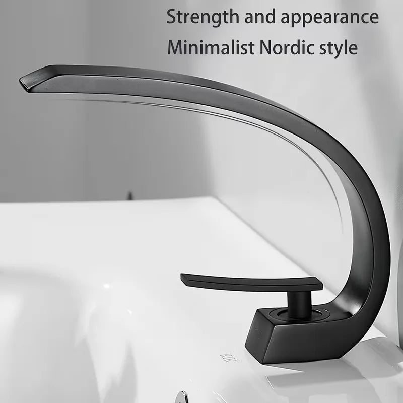 Nordic Brushed Black Waterfall Bathroom Faucet | Single Hole