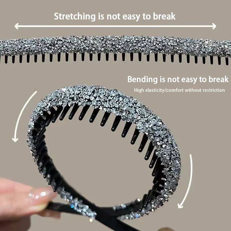Rhinestone Non-Slip Toothed Headband – Shiny Hair Hoop