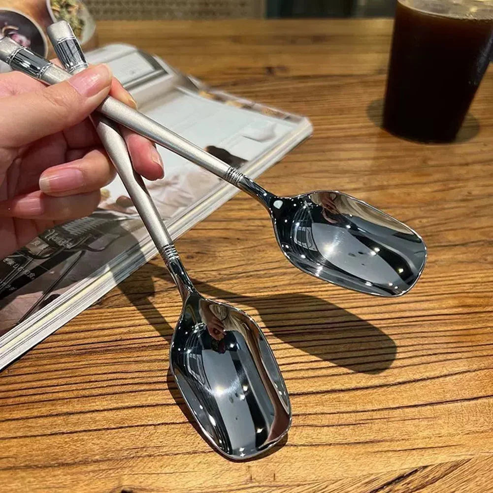 304 Stainless Steel Korean Soup Spoons Squared Head Set of 5