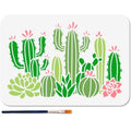 Cactus Succulent Reusable Stencil 11.7×8.3" with Paint Brush