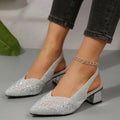 Crystal Black Pointed-Toe Square Heel Slip-On Pumps | Dress Shoes