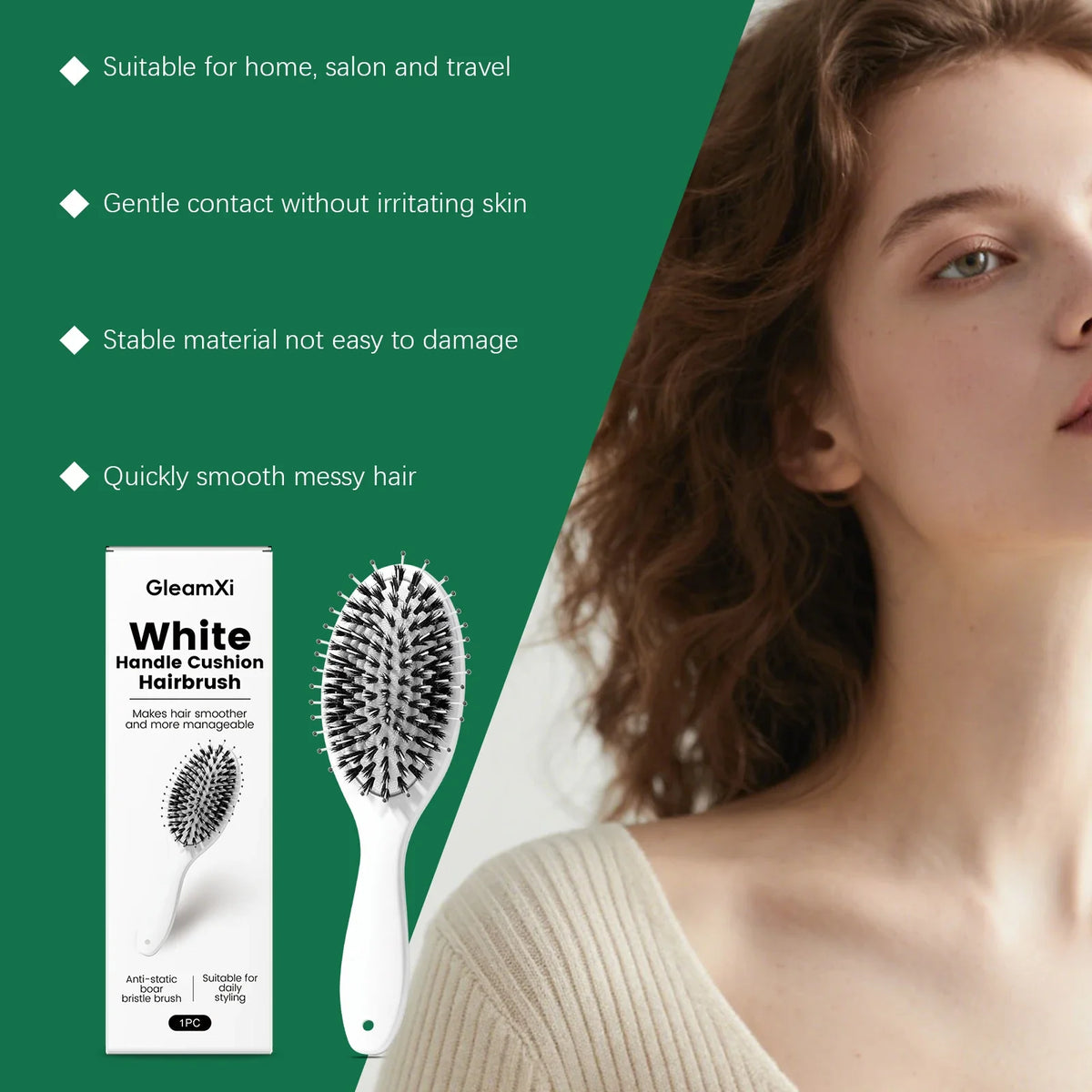 Boar & Nylon Bristle Air Cushion Paddle Hairbrush | White
