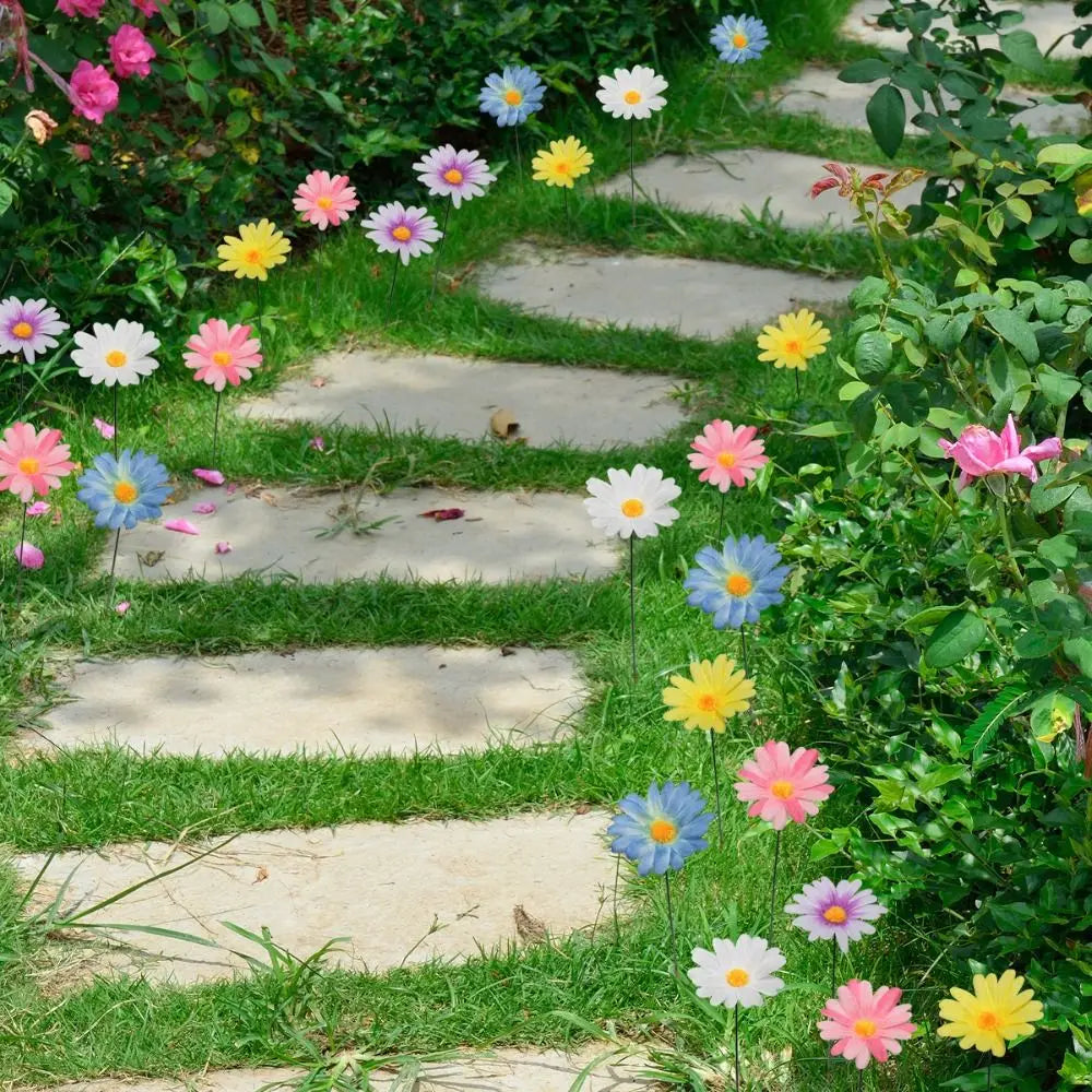 10pcs Colorful Metal Flower Garden Stakes | Decorative Ground Plugs