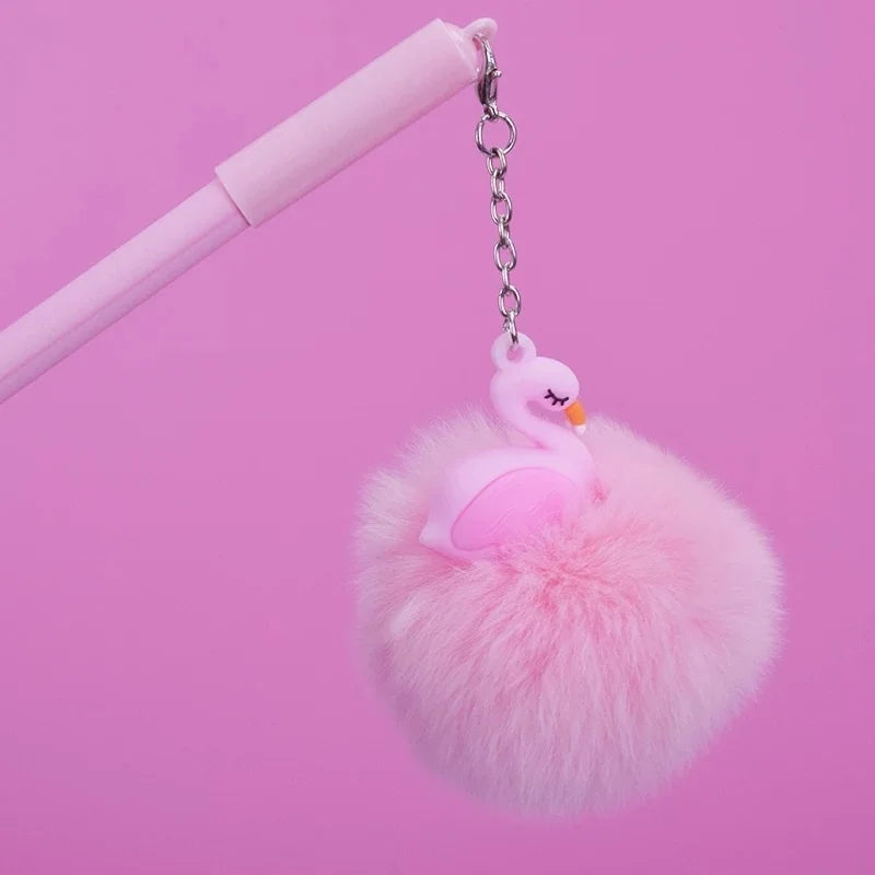 Pink Flamingo Plush Gel Pen – Kawaii School Writing Pen for Girls