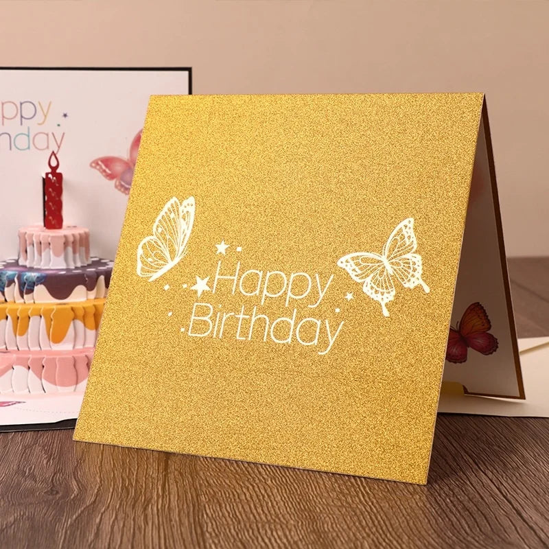 3D Pop-Up Birthday Card – Butterfly Cake Foldable Greeting Card