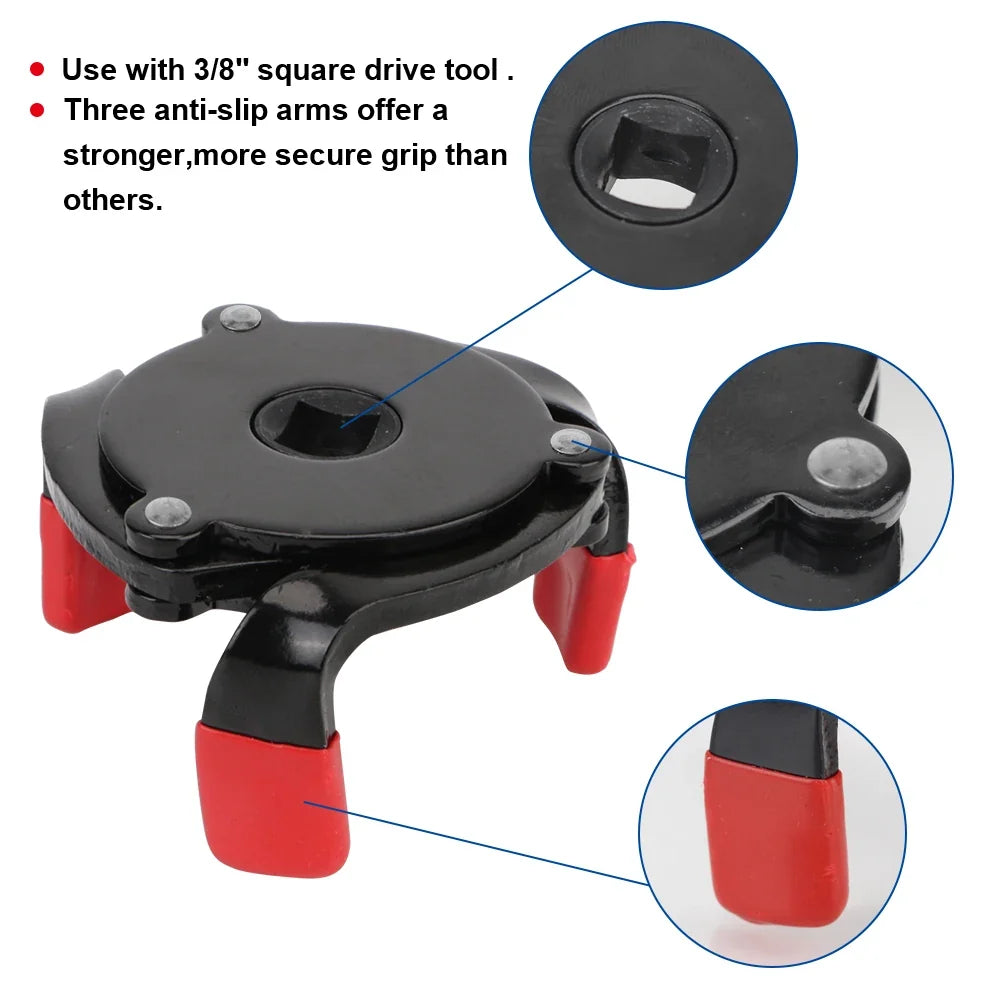 3-Jaw Oil Filter Wrench – Universal Car SUV Truck Remover Tool