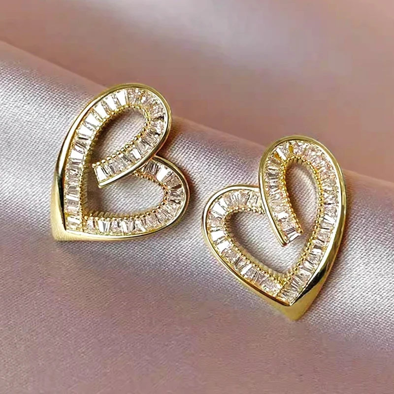 Huitan Heart Stud Earrings – Cubic Zirconia Bridal Jewelry