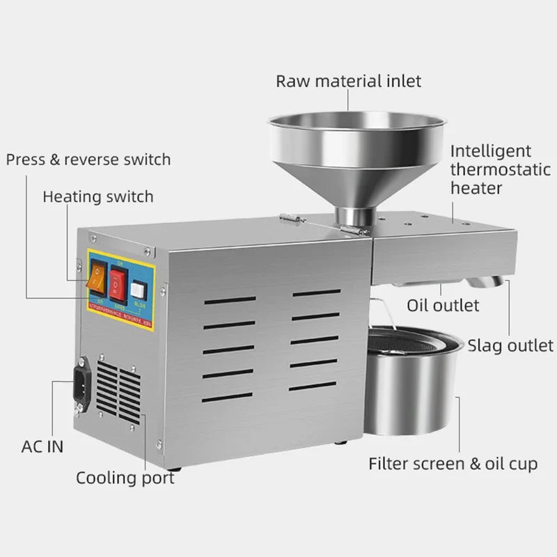 R3 Stainless Steel Oil Press Machine 500–1500W | Peanut & Sesame