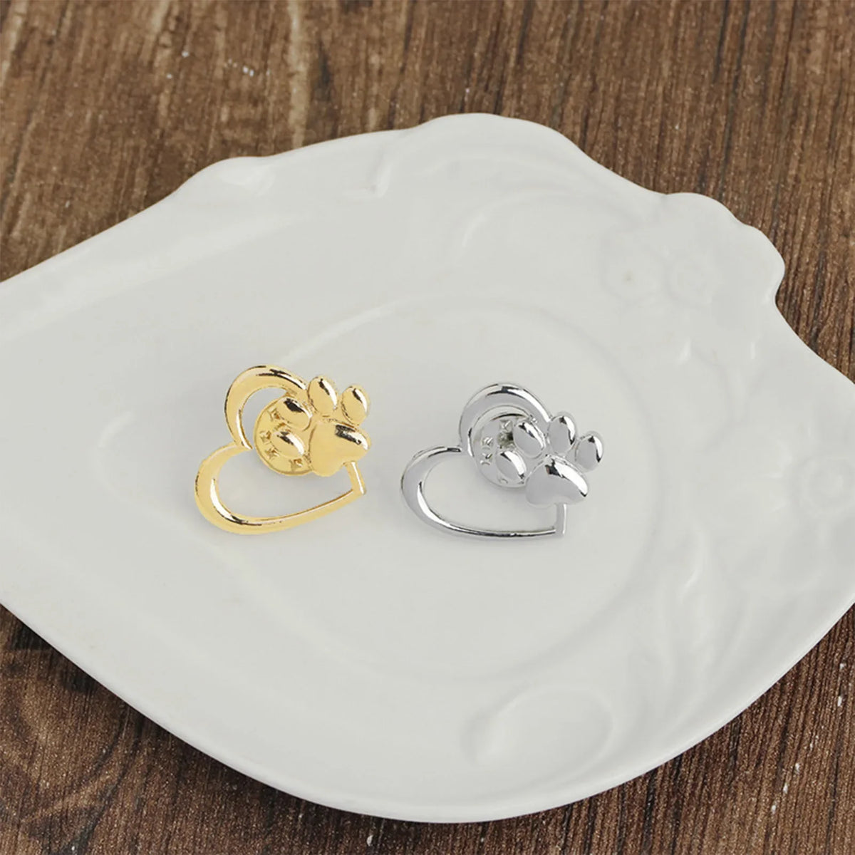 Heart & Paw Enamel Brooch Pin Set – 2pcs Dog Lover Badge