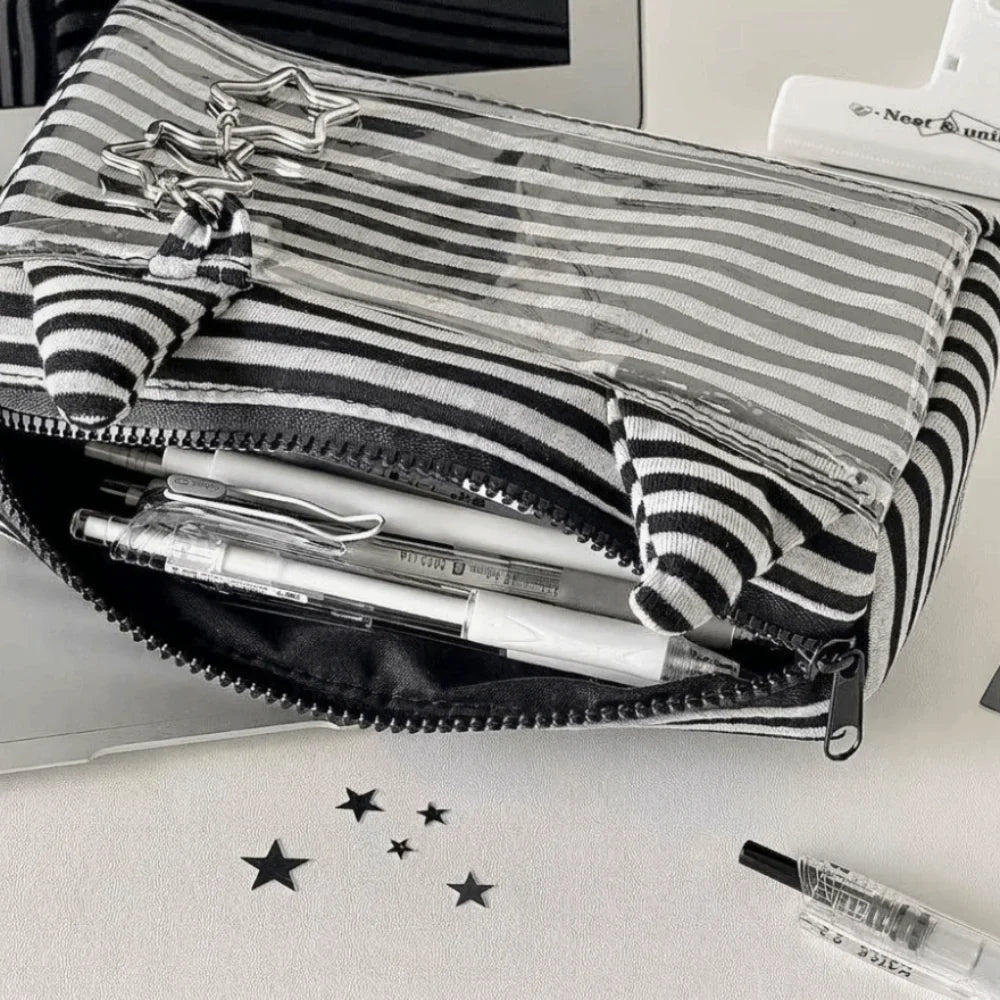 Large Capacity Striped Pencil Case – Rabbit Ear Pouch