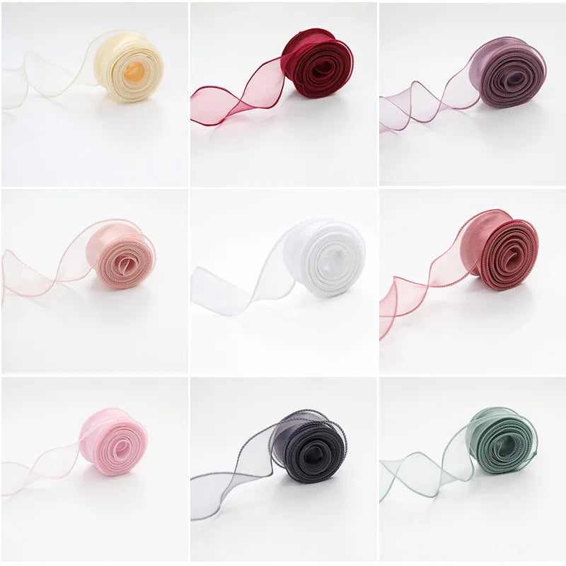 10yards Roll Silk Ribbon Satin Organza Ribbons Wrapping Handmade