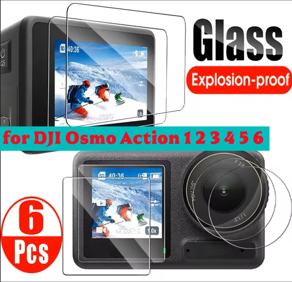 9H Tempered Glass Screen Protector for DJI Osmo Action 1–6 (2 Sets)
