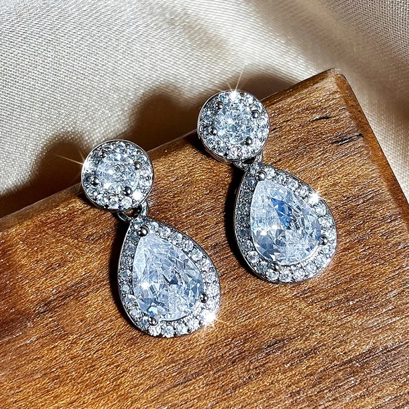 Huitan Waterdrop CZ Drop Earrings – Bridal & Wedding Jewelry