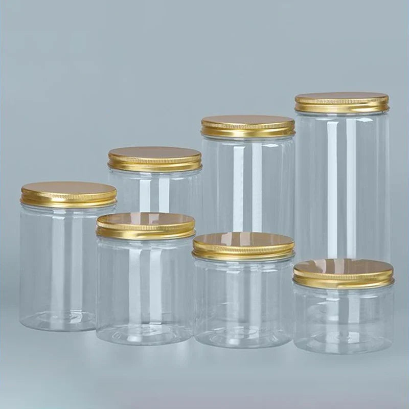 15 Sizes Clear Plastic Jar Pink Aluminum Lids Empty Face Cream