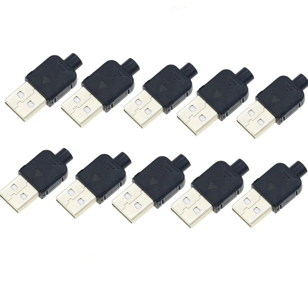 DIY USB 2.0 Type-A Male Connector 4-Pin Plastic Shell – 10 Pack
