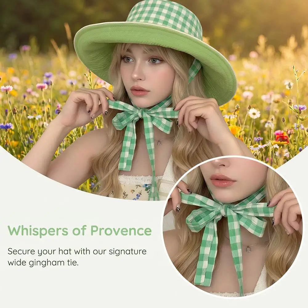 Women Summer UV Protection Wide Brim Sun Hats Chin Strap Cute Pastel