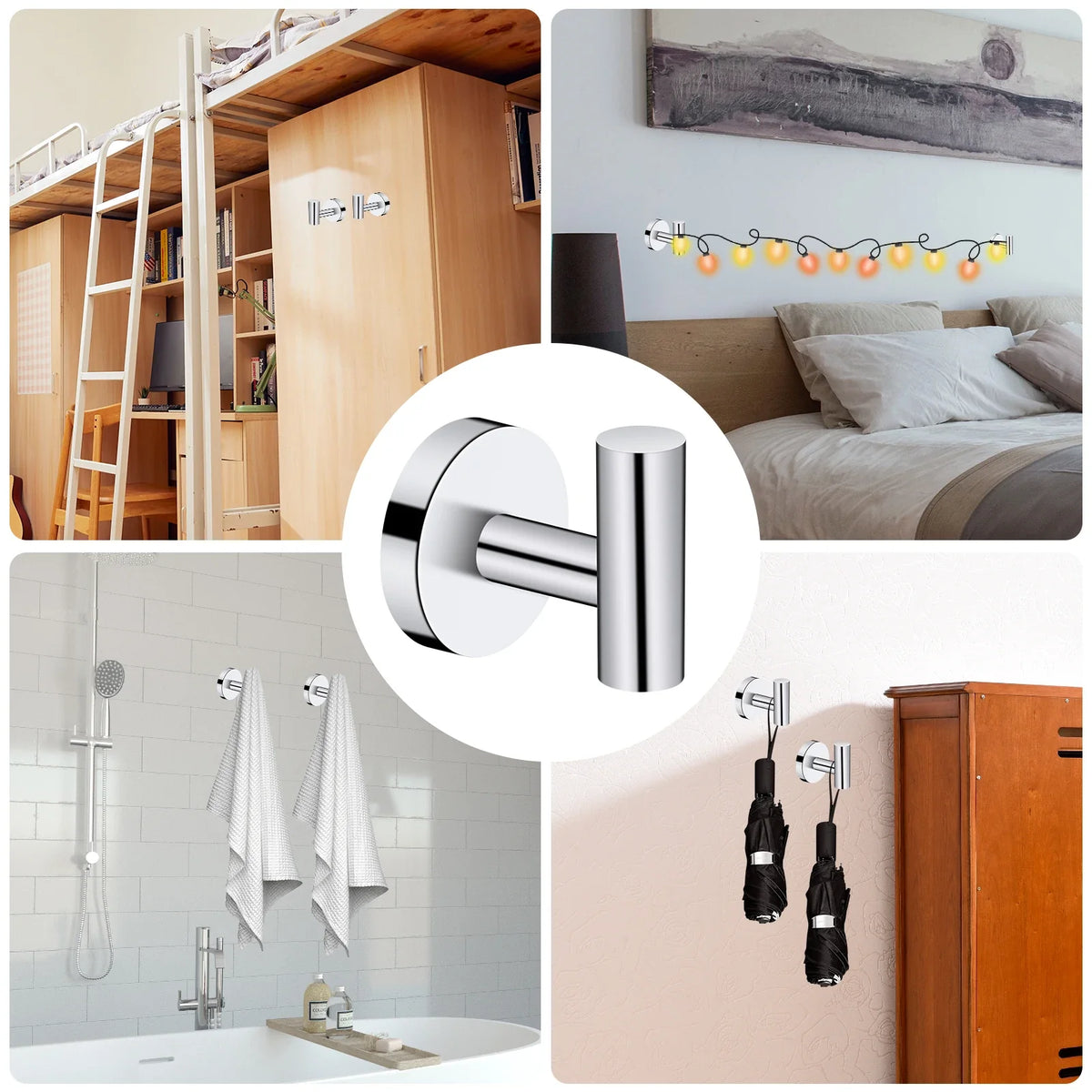 2-Pack Stainless Steel Wall Towel & Robe Hooks | Polished