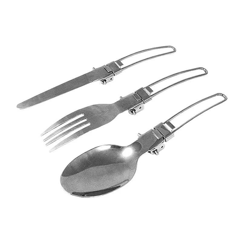 3-in-1 Folding Camping Cutlery Set | Stainless Steel Travel Kit