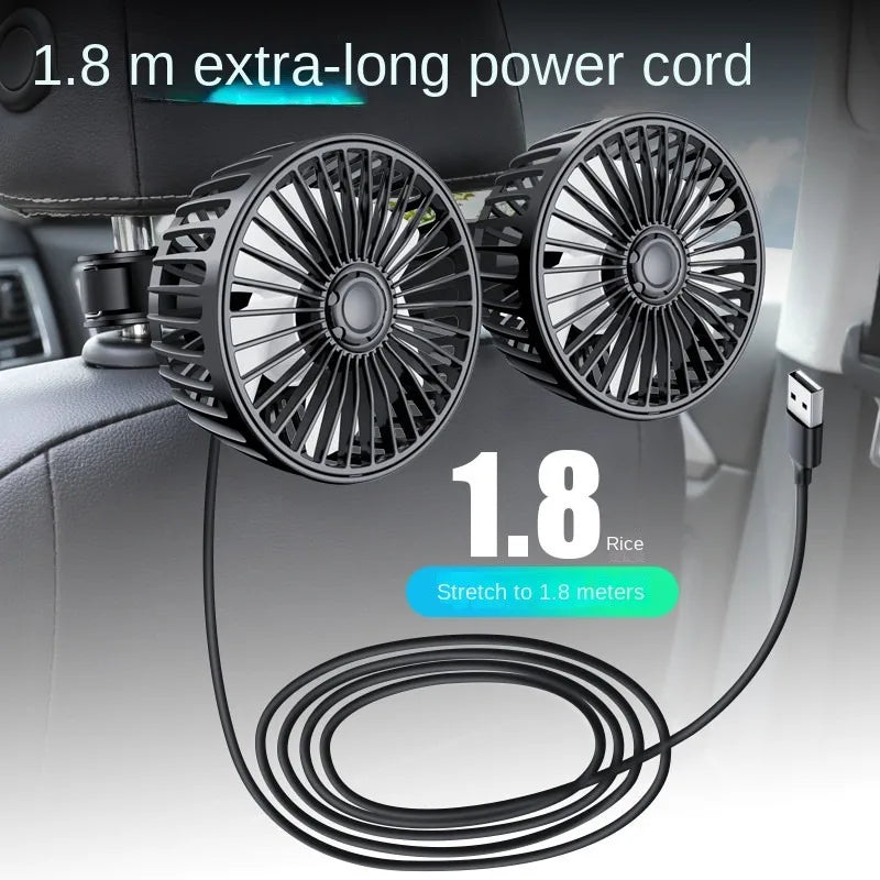 12V 24V Car Rear Seat USB Fan – 3-Speed Flexible Neck