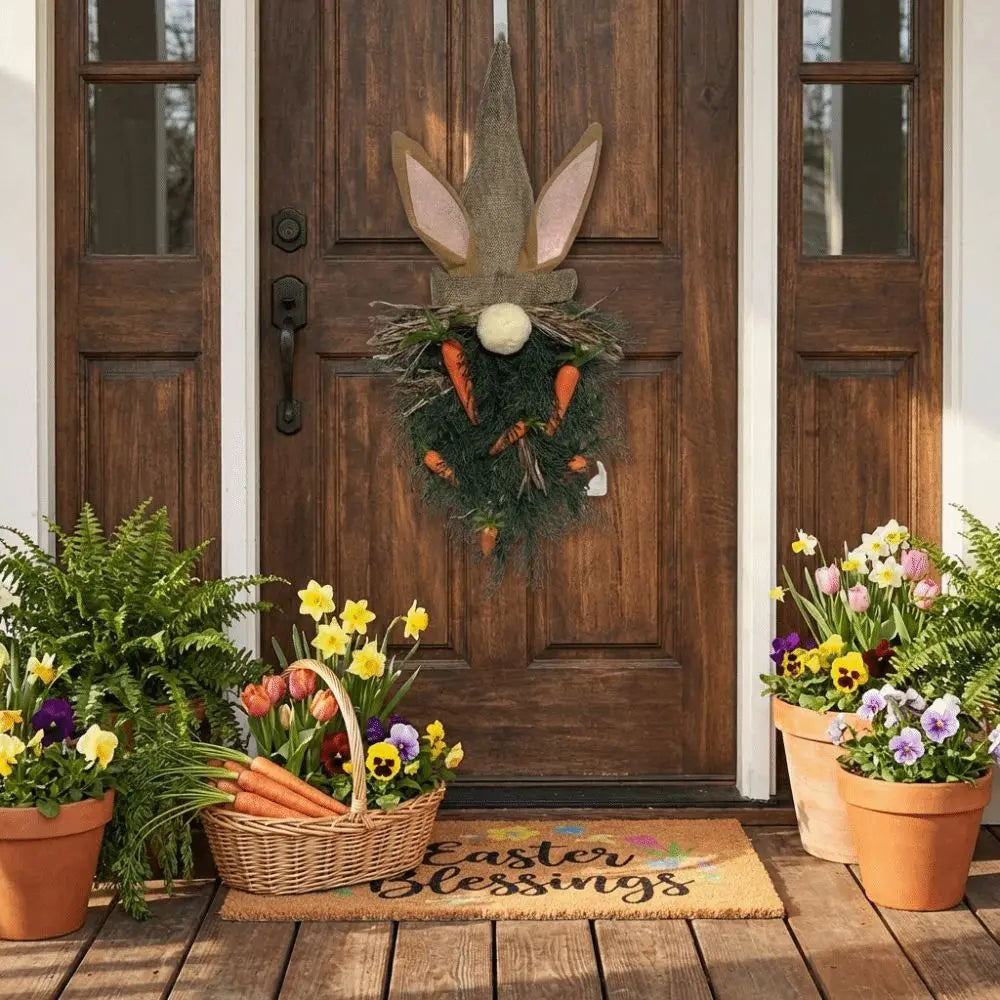 Rustic Easter Gnome Wreath | Bunny Carrot Door Hanger Decor