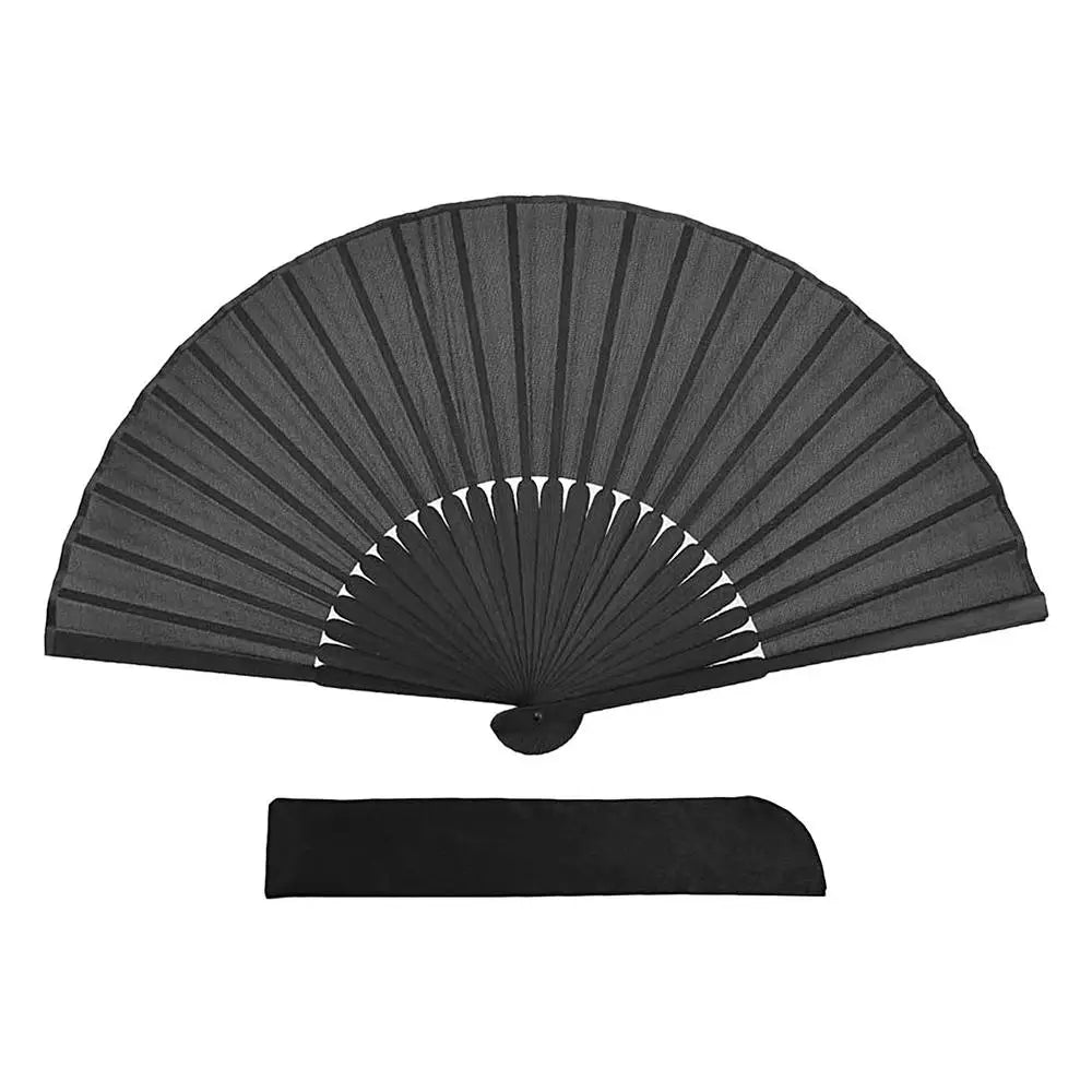 Folding Hand Fan Portable Black Silk Chinese Vintage Classic Cool