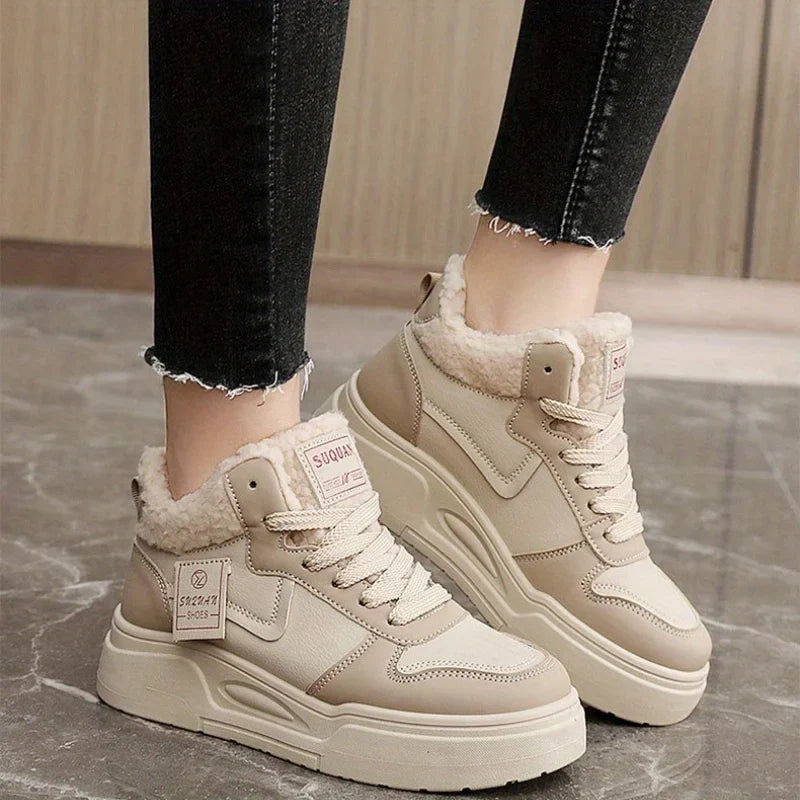 YBQJOO Women's Warm High-Top Cotton Shoes | Thick Sole Height Boost