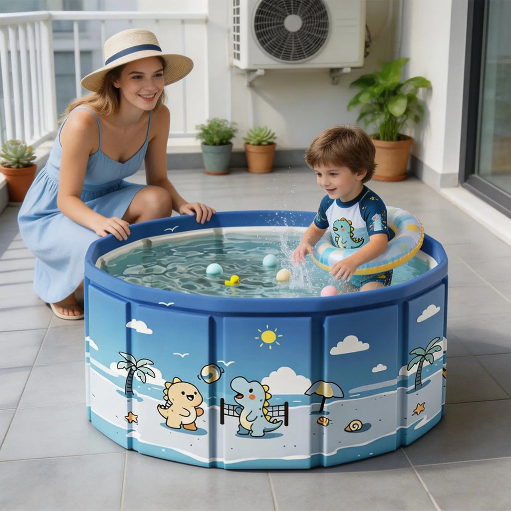 Foldable Pool with Drain Pipe – Non-Inflatable Kids & Dog Pool