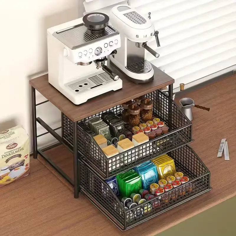 Kitchen Countertop Organizer with Drawer & Metal Basket