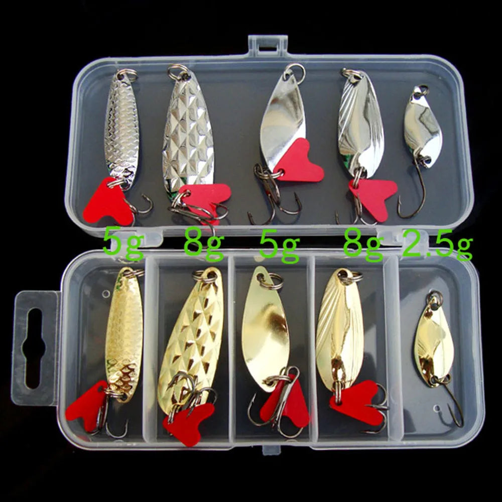 10-Piece Metal Jig Spoon Spinner Fishing Lure Set + Tackle Box
