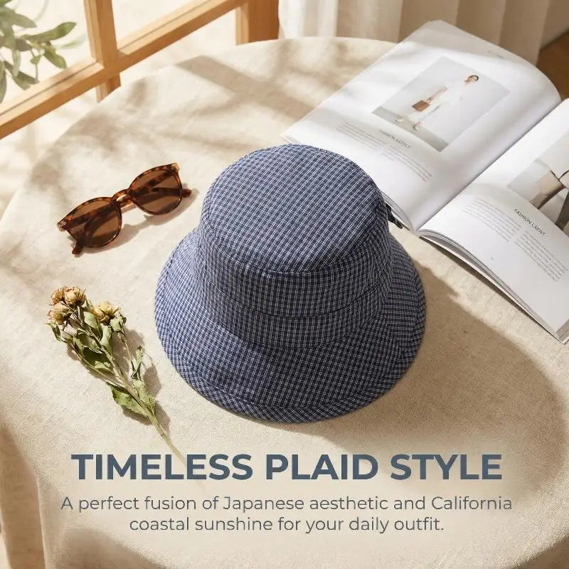 Ladies Plaid Bucket Hat – UV Sun Protection Fisherman Cap