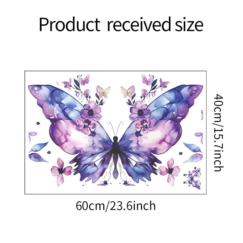 Purple Butterfly Flower Wall Sticker Refrigerator Door Closet Bedroom