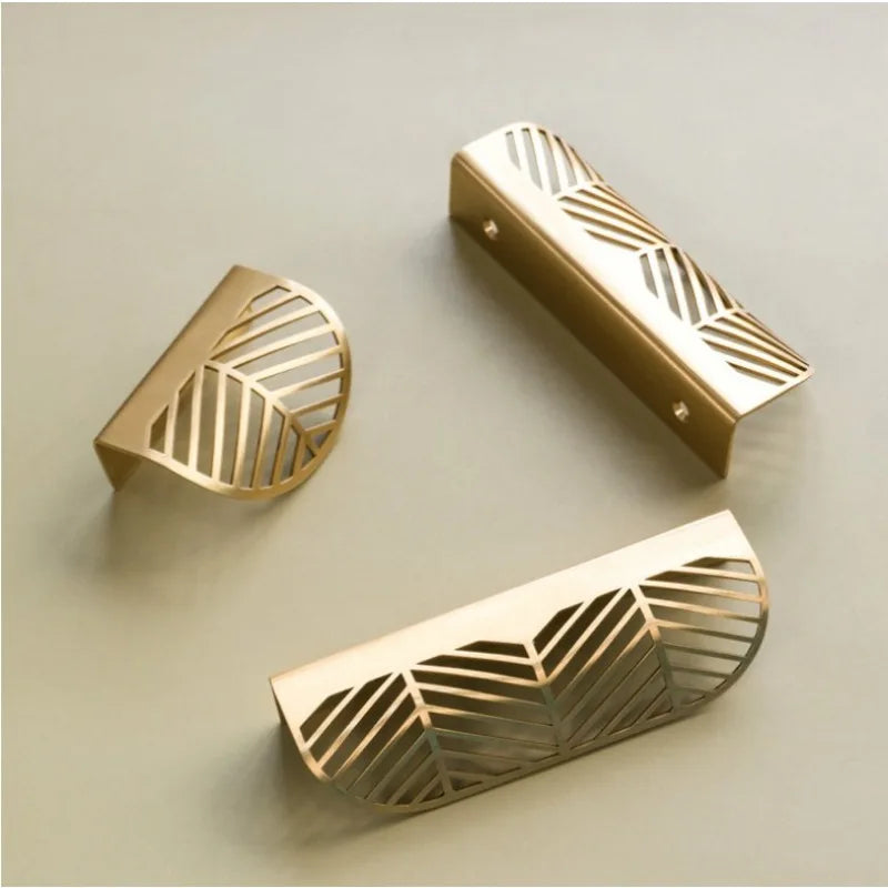 Leaf-shaped Modern Furniture Drawer Brass Handles Wardrobe Knob Door