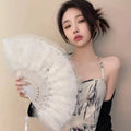 Chinese Vintage Retro Foldable Hand Fan Feathers Lace Folding