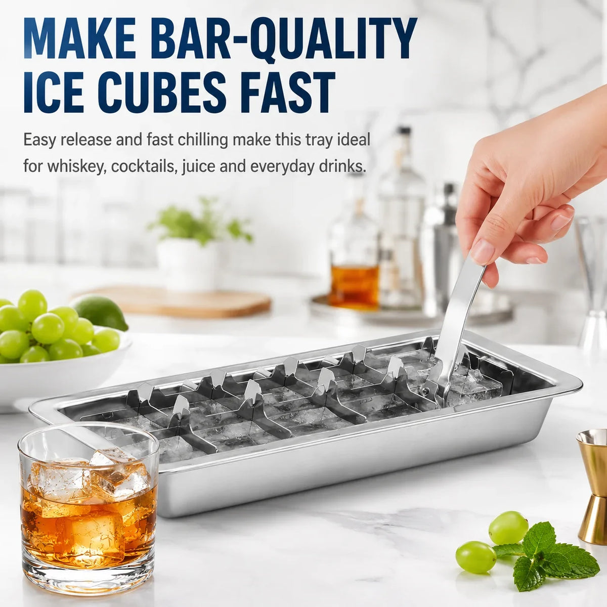 Stainless Steel Ice Cube Tray with Lever Release – 6 & 18 Cavity