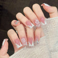 Handmade 3D Floral Rhinestone French False Nails | 10pc Set