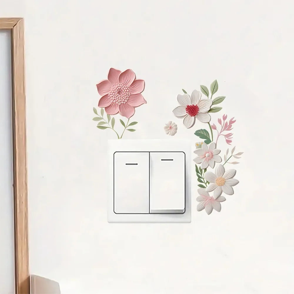 Beautiful Flowers Switch Wall Sticker PVC DIY Waterproof Removable