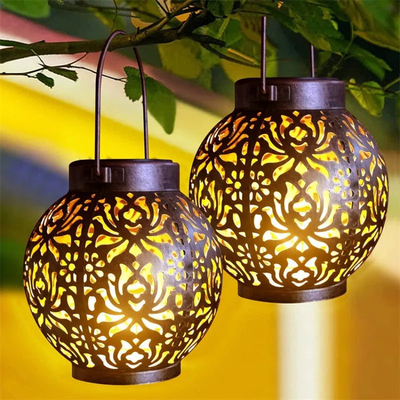 Solar Hanging Garden Light – Hollow Iron Art LED Projection Lamp