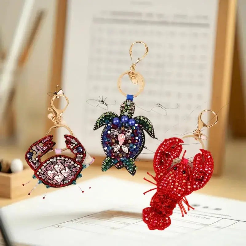 Rhinestone Beaded Bag Charm – Lobster Crab Turtle Pendant