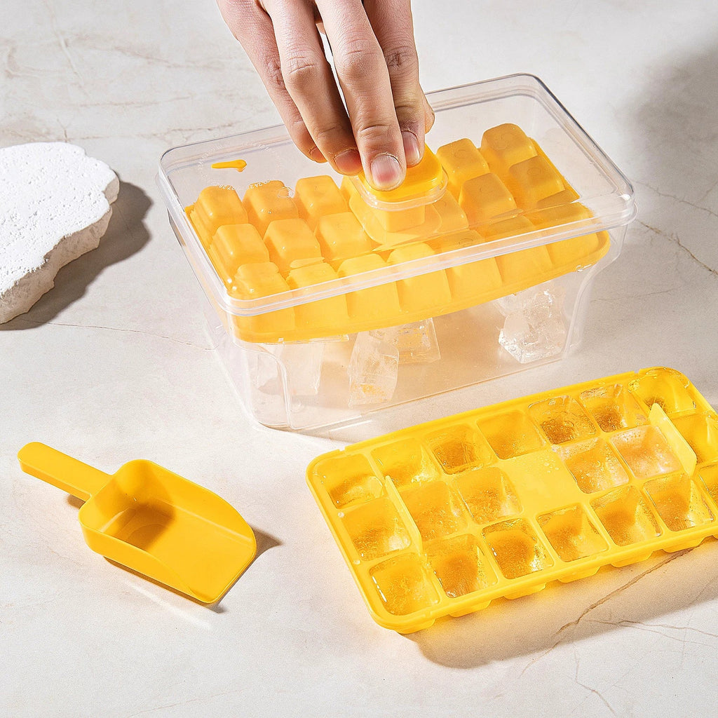 Ice Cube Trays with Lid & Bin – 68 Cubes, Easy Press Release